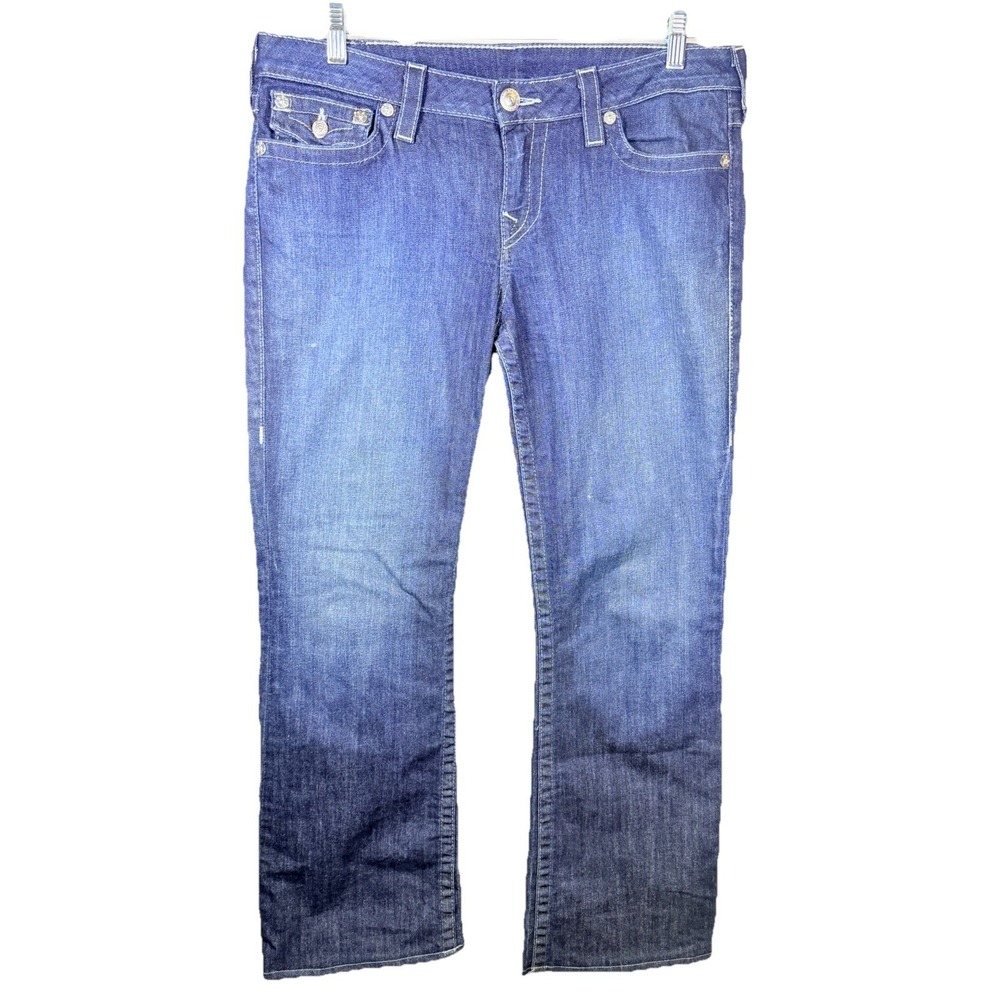 True Religion Brand Jeans Womens 32 Bootcut Blue Denim Flap‎ Pocket Horseshoe